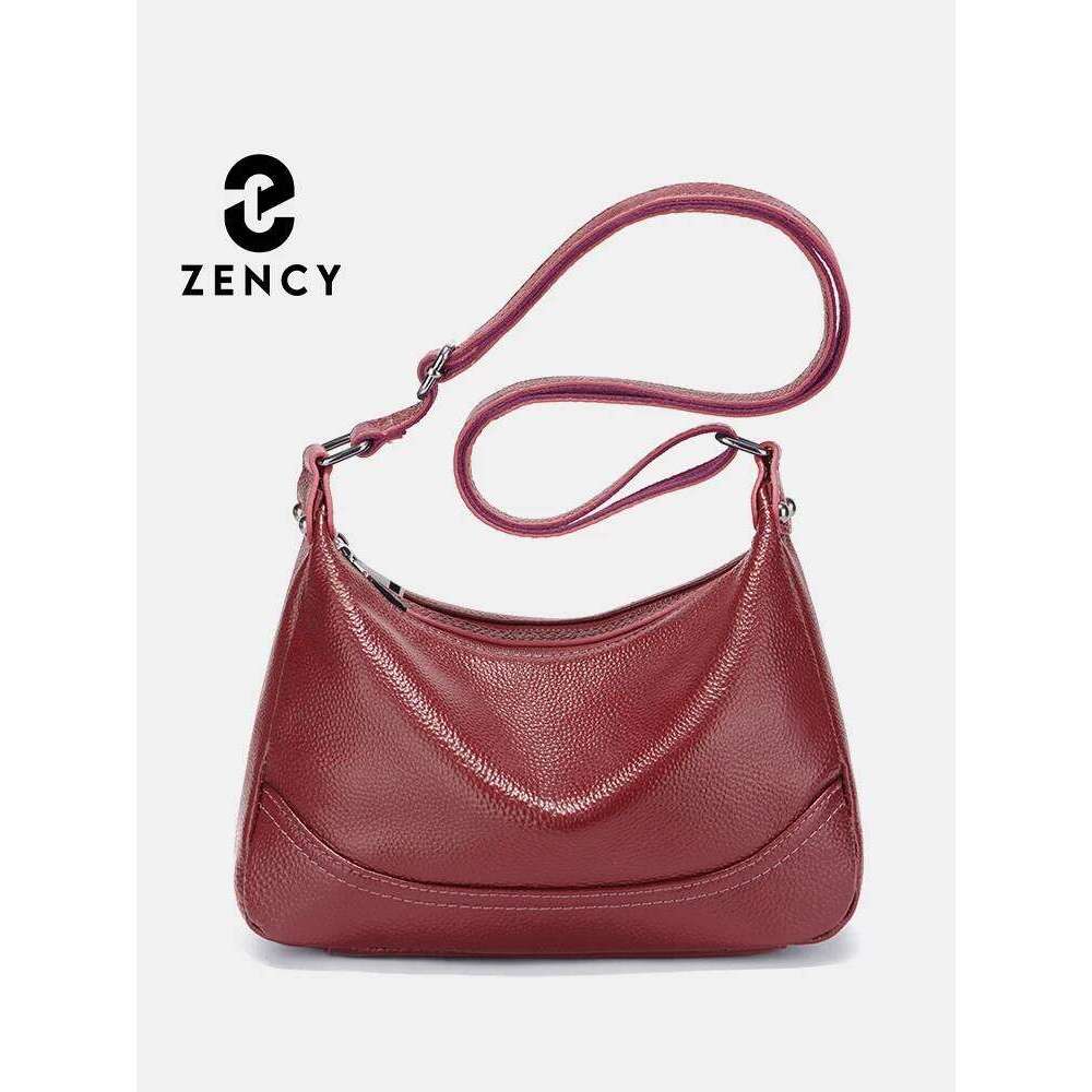 Zency Women's Soft Cowhide Hobo Shoulder Multi-compartment Leather Handbag Elegant Purple Dark Red Satchels Bag