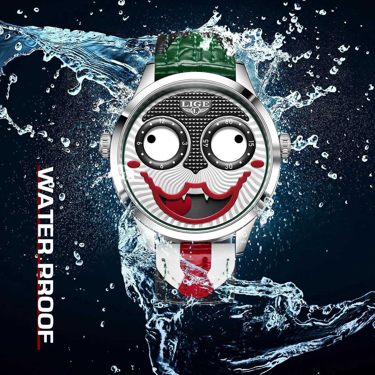 LIGE Cool Joker Watch Men Classic Mens Clown Watches Fashion Leather Strap Waterproof Quartz Wristwatches For Men Reloj Hombre M250526