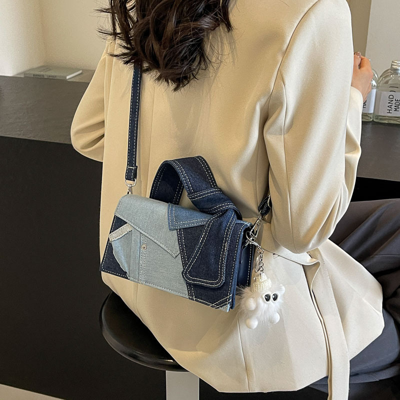 Brand Quality Style Niche Design Denim Handheld Women 2024 Versatile Diagonal Straddle Fashion One Shoulder Commuting Small Square Bag Free Delivery D