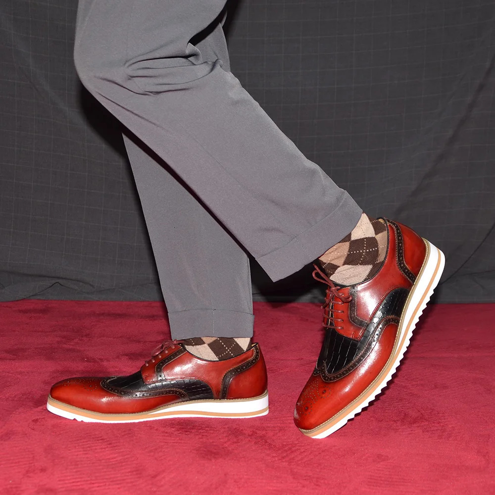 Italy Mens Wingtip Lace Up Dress Derby Shoes Classic Modern Formal Color Block Oxford Lightweight Casual Social Party Seankers 250526