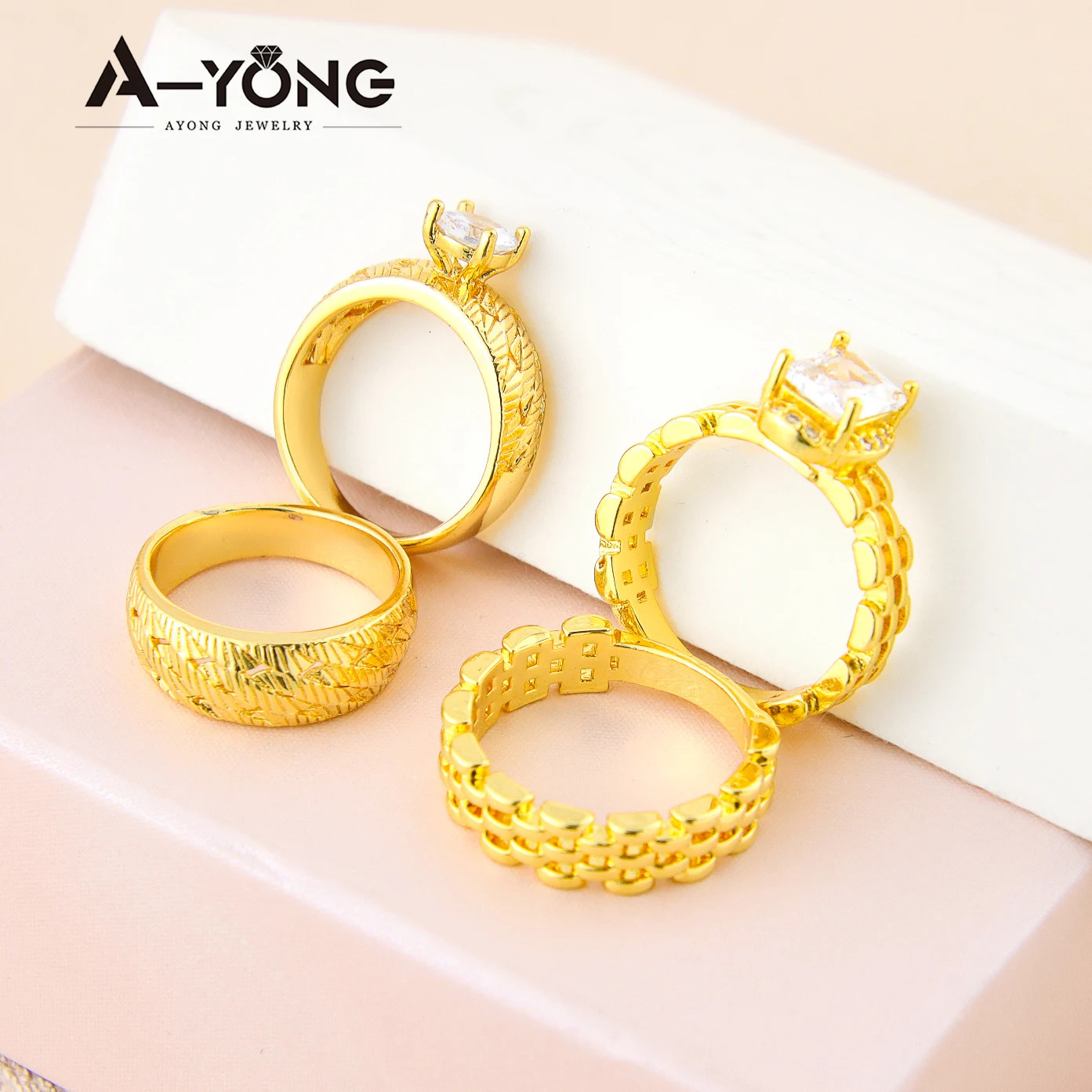 Gold Color Wedding Couples Rings 18k Copper Gold Plated Unique Personality Dubai Arab Women Mens Vintage Jewelry Gifts 250519