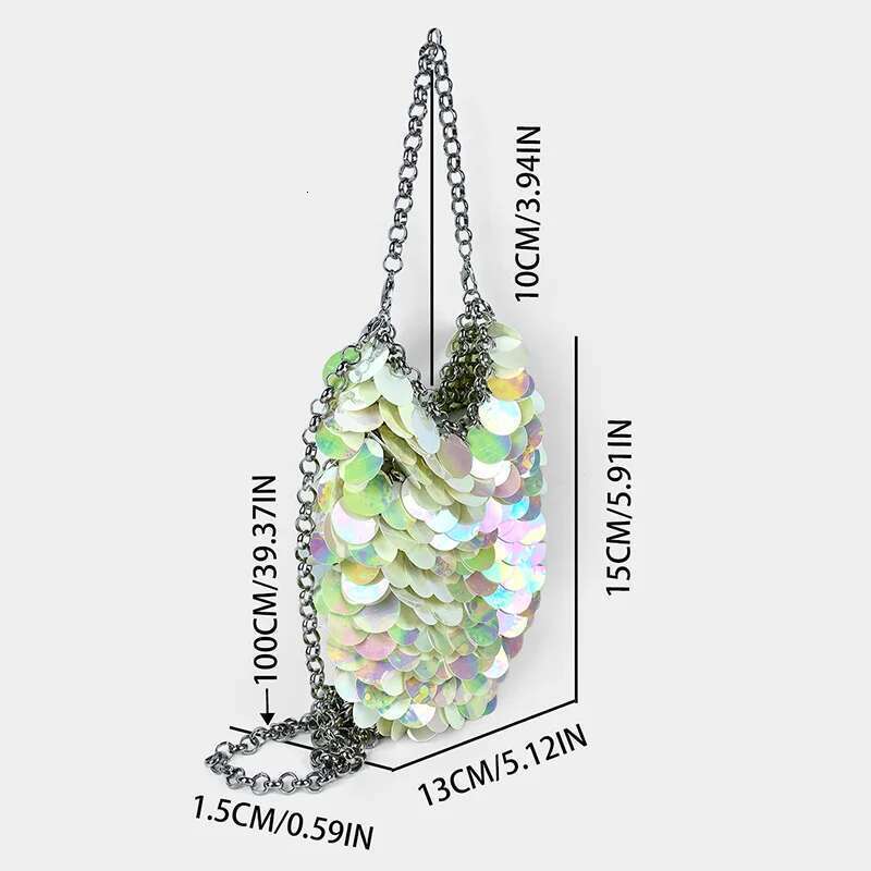 new shiny bundling colorful fish scale sequin hand woven banquet bead mobile phone crossbody women's bag