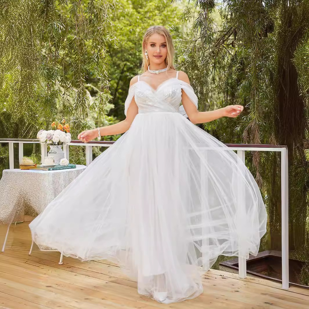 New Womens Wedding Bridal Dress Mesh Dress Grand Display