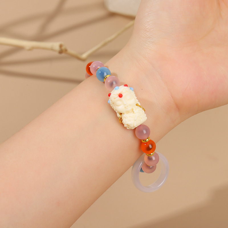 treasure glass colorful candy heart agate six character mantra bead handmade bracelet,