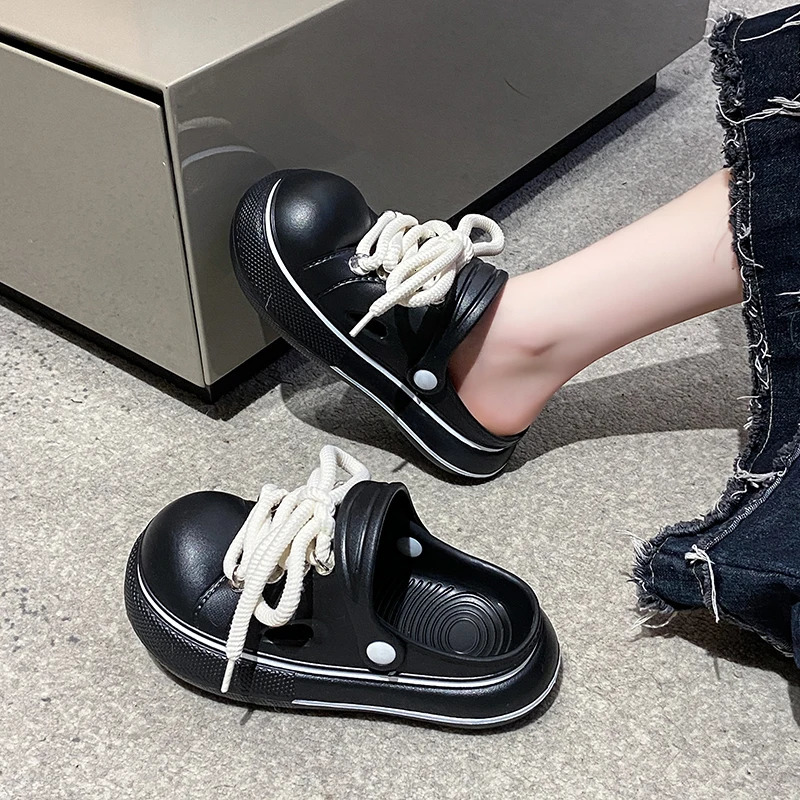 Summer Fashion Trend Lace Up Slippers Outdoor Baotou Beach Sandals EVA Flat Shoes Comfortable Breathable Clogs Soft Slippers 250526