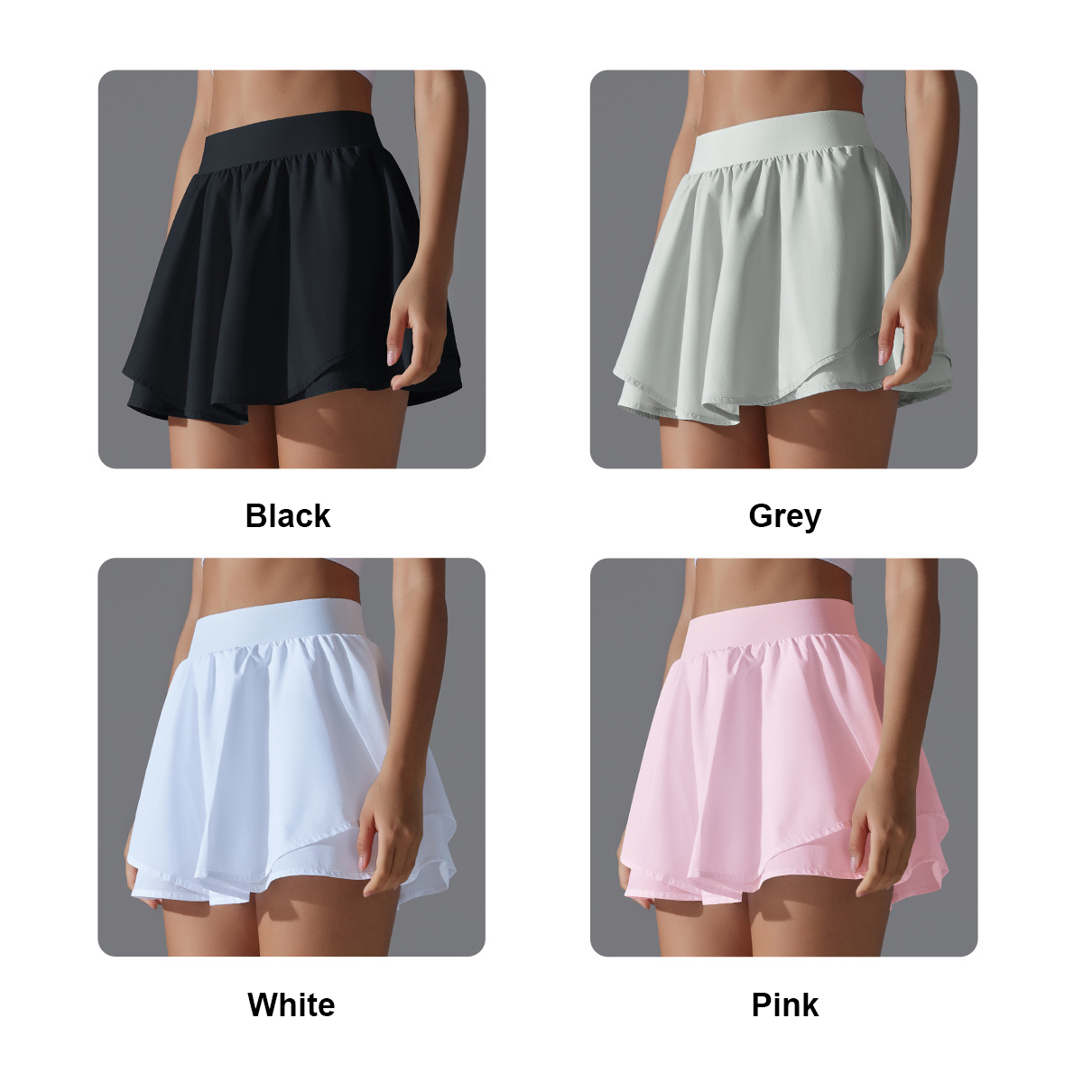 JJ-7034 Women Yoga Gym Sportswear 2 in 1 Double Layer Ruffle Tennis Golf Athletic Skirt Breathable Running Fitness Skort With Inner Shorts