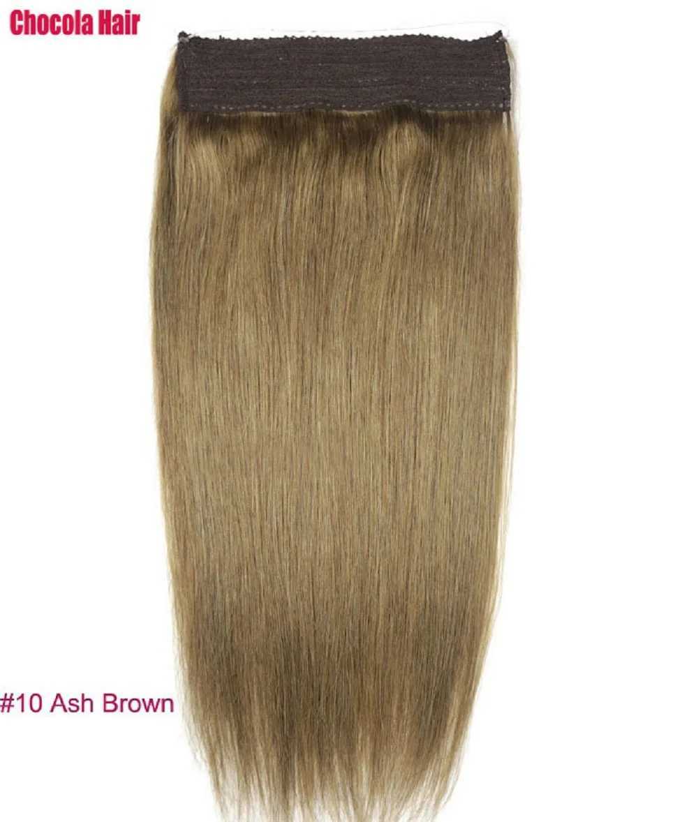 Chocolate Brazilian Remy Human Hair Extensions Secret Wire No Clip Halo Hair Extensions Hidden Wire Adjust S25526