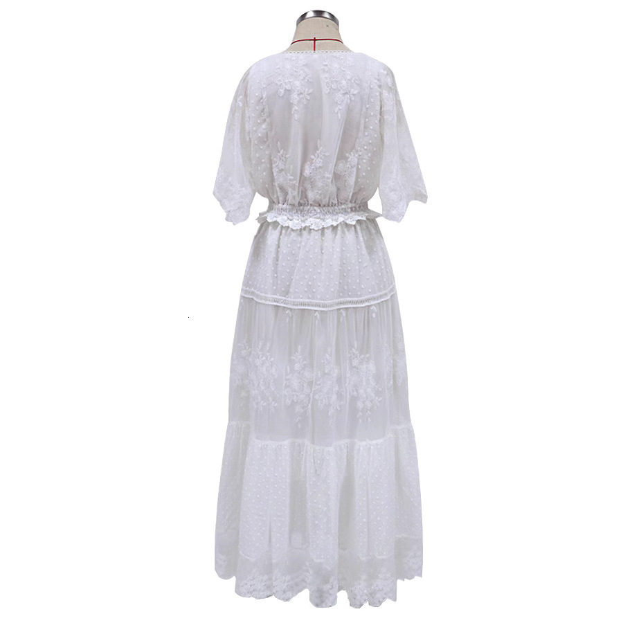 Summer New Womens V-neck Short Sleeve Lace Dress