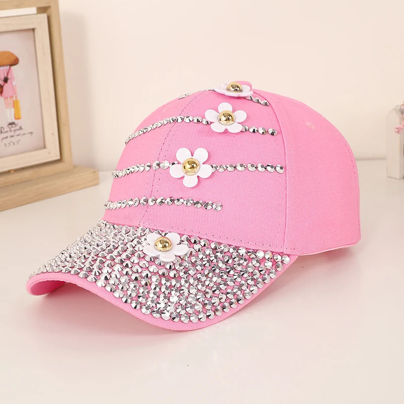 Trendy diamond-encrusted four-flower soft-top cowboy baseball cap for womens daily commute with a versatile sun hat 250522