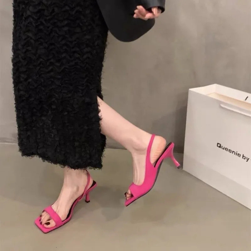 Summer Gladiator Women Sandals Fashion Square Toe Stripper Party Shoes Ladies Elegant High Heel Sandals 250526