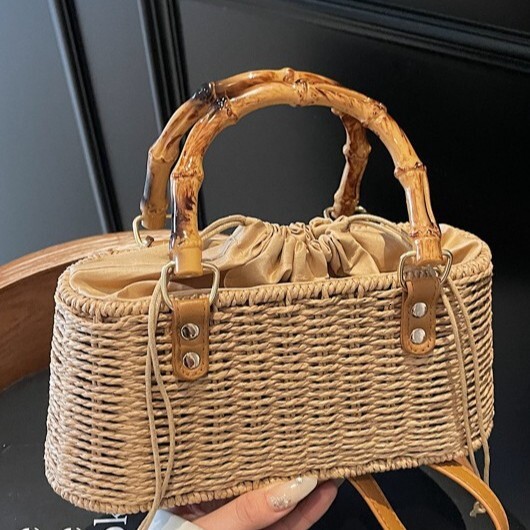 Pastoral Style Straw Woven for Women 2025 Summer New Handheld Bamboo Versatile Shoulder Crossbody Beach Bag