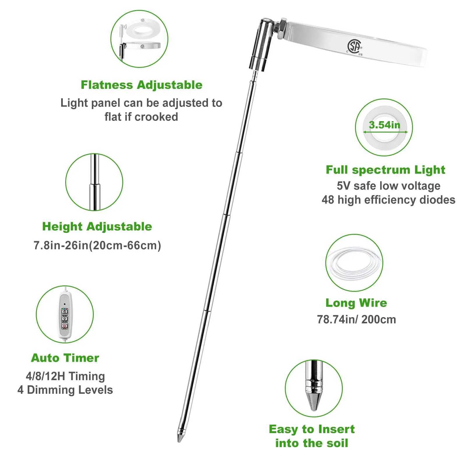 Full Spectrum LED Grow Light for Indoor Solar Plants Height Adjustable with 4/8/12H Timer 4-Level Dimming Floor Lamp SucculentsXJ250526