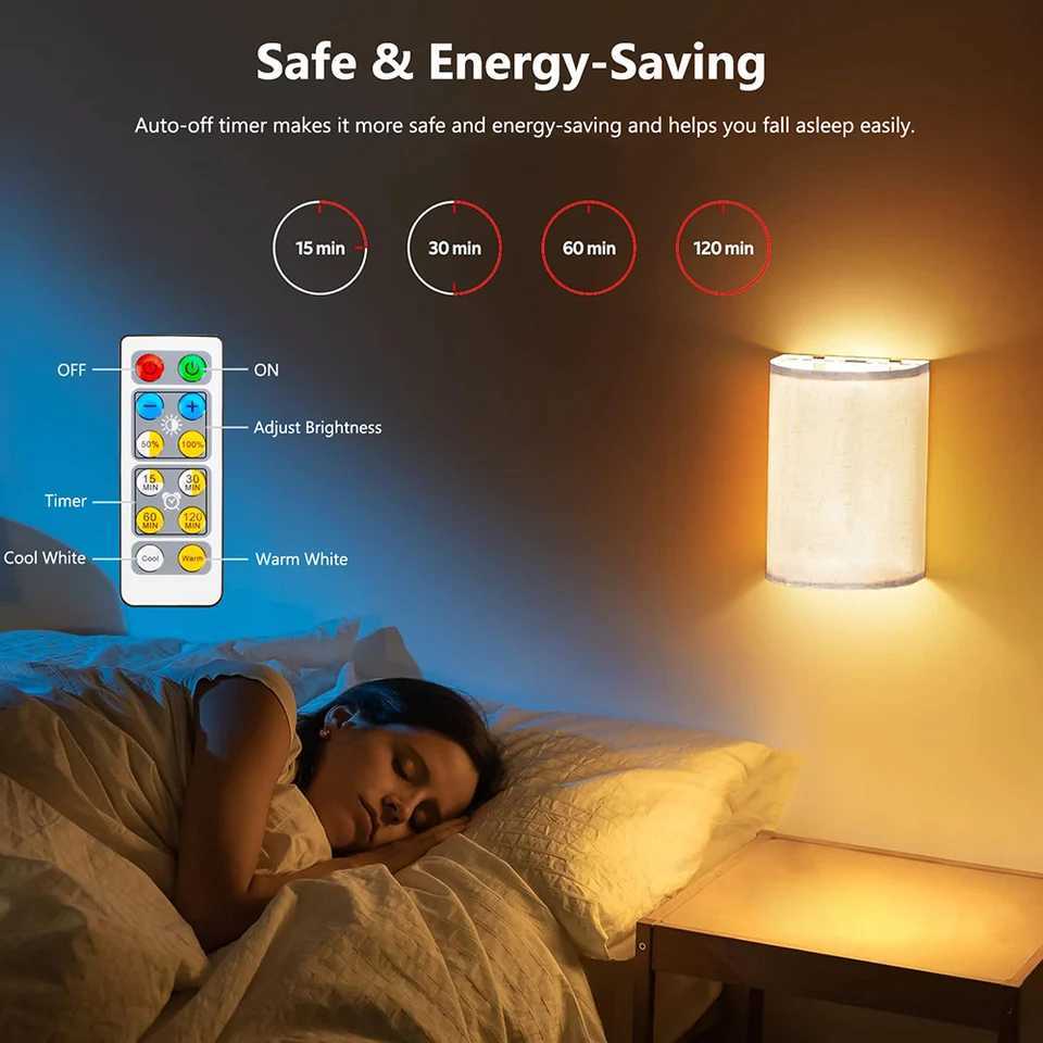 2 Pack LED Wall Sconce Lighting Fabric Linen Shades With Light Bar Wall Lamp Dimmable RGB Remote Control Indoor Wall Mount LightXJ250526