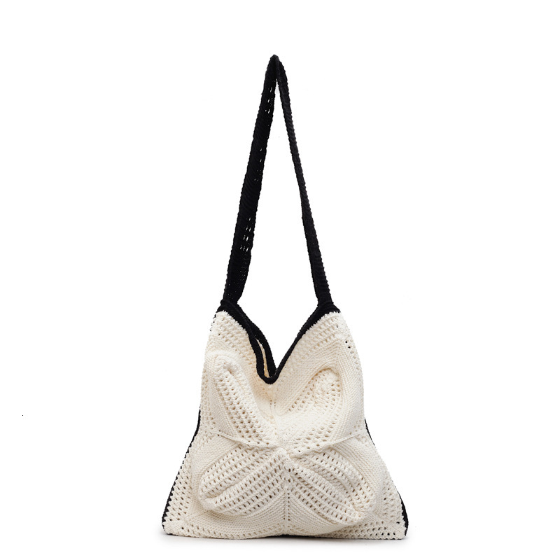 2025 Summer New Large Capacity Single Shoulder Cotton Woven Mesh Tote Beach Vacation Underarm Bag