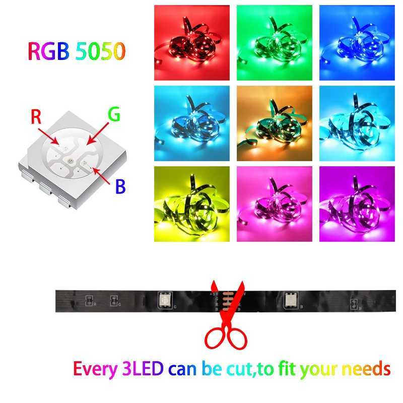 LED Strip Light 5050 USB Bluetooth Music Flexible Lamp Tape RGB Ribbon 1M 2M 3M 4M 5M DC 5V Decoration TV BackLight W250526