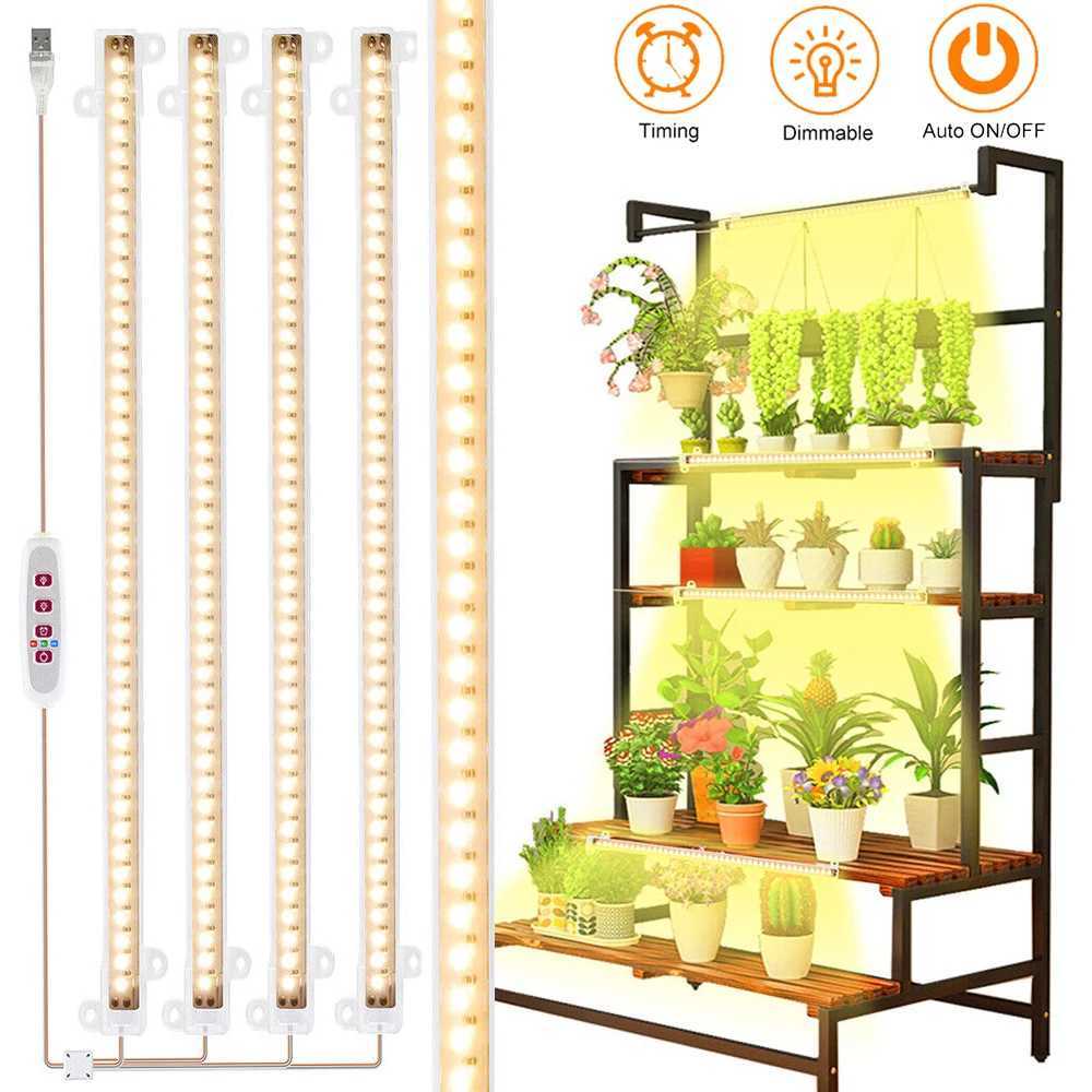 1/2/3/4Head LED Grow Light Strip Tube Indoor Plant USB Full Spectrum Phyto Lamp Dimmable Timer Seedlings Vegetables Flower Grow LampXJ250526