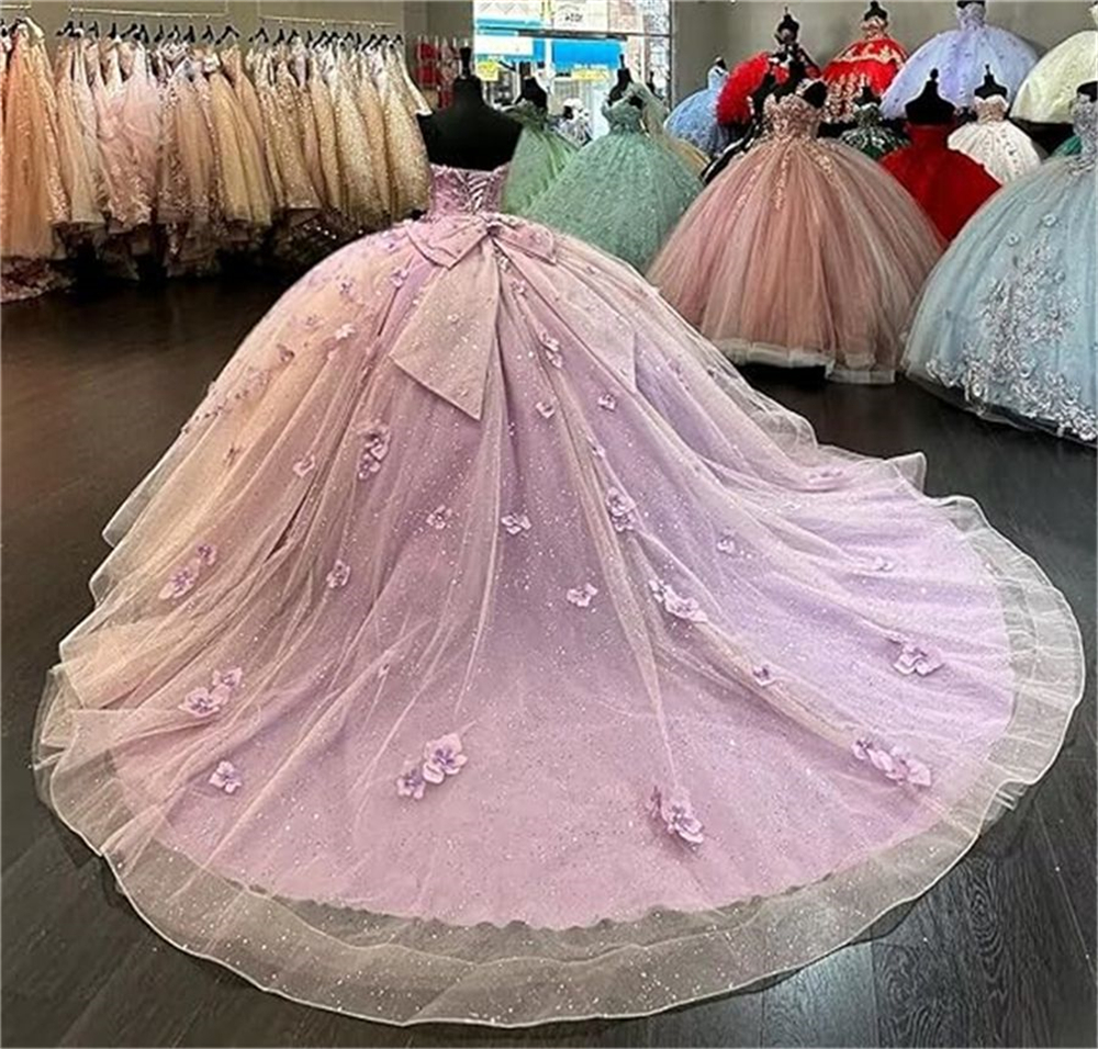 Ball Gown Quinceanera Dresses Sequins Appliques Big Bow Sweetheart Tulle Lace-up Plus Size Sweet 15 16 Princess Birthday Party Gowns Vestidos De 15 An