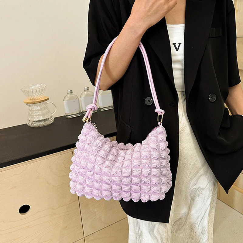 Canvas Wrinkle Bag for Women Shoulder Bags Pleated Bubbles Handbags Padded Casual Underarm Quilted Bag Tote Cloud Bag Purse 250526