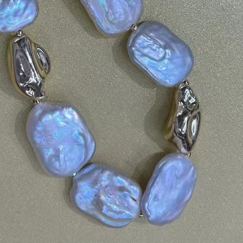 Classical Style Loose-Baroque Squared Pearls Necklace Made from High-Quality Natural Freshwater