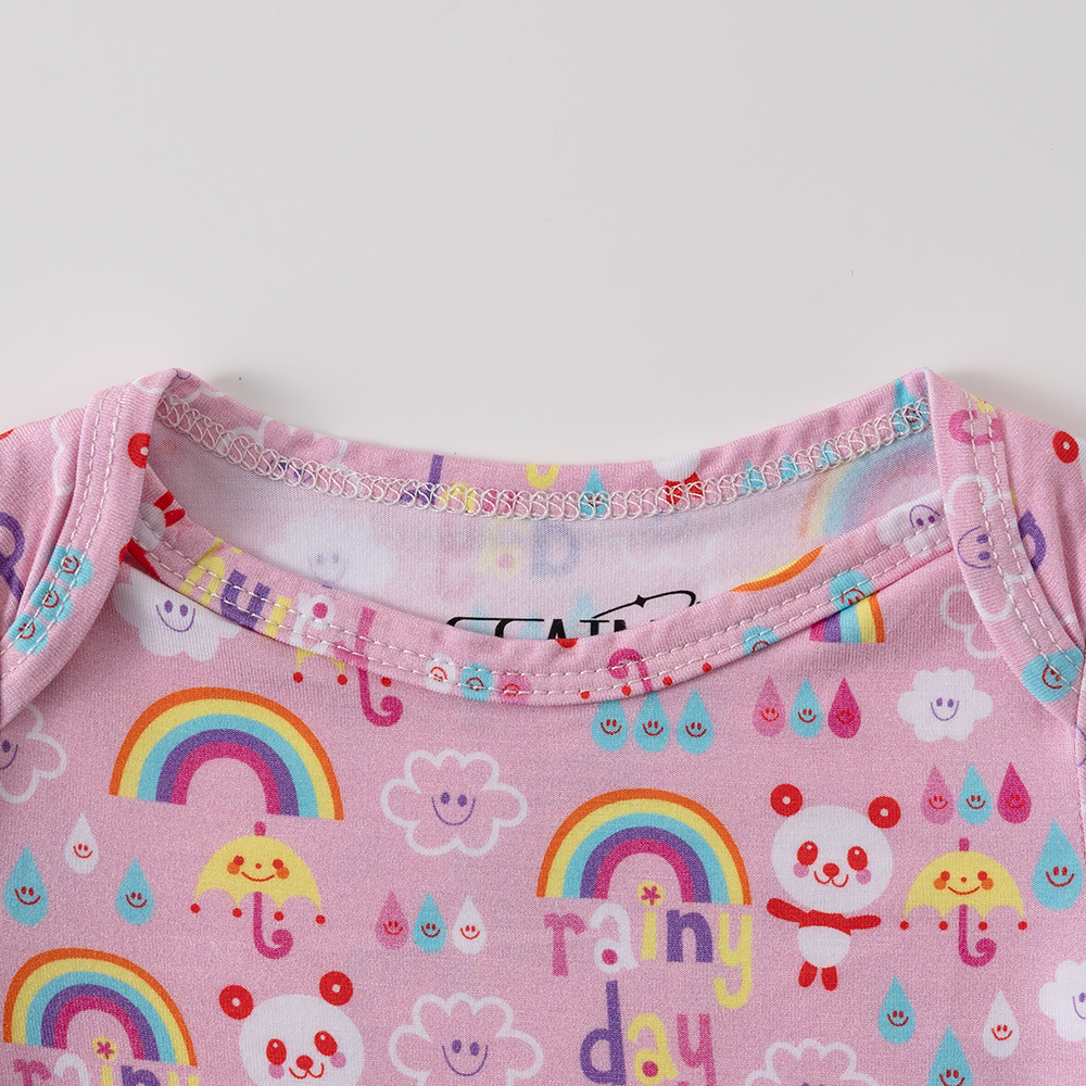 Hot Sale Rainbow Print Baby Girl Button Bodysuit Modal Baby Bodysuit Short Sleeve Newborn Clothing