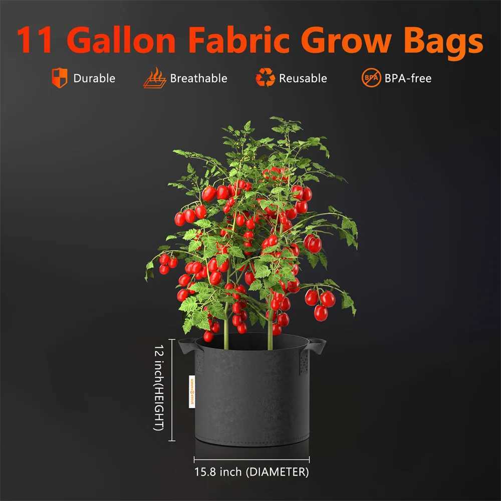 Spider Farmer 5 Gallon / 11 Gallon 5 Pack Grow Bags Garden Aeration Plant Fabric Handle Pots For Indoor Seedling Flower HomeXJ250526
