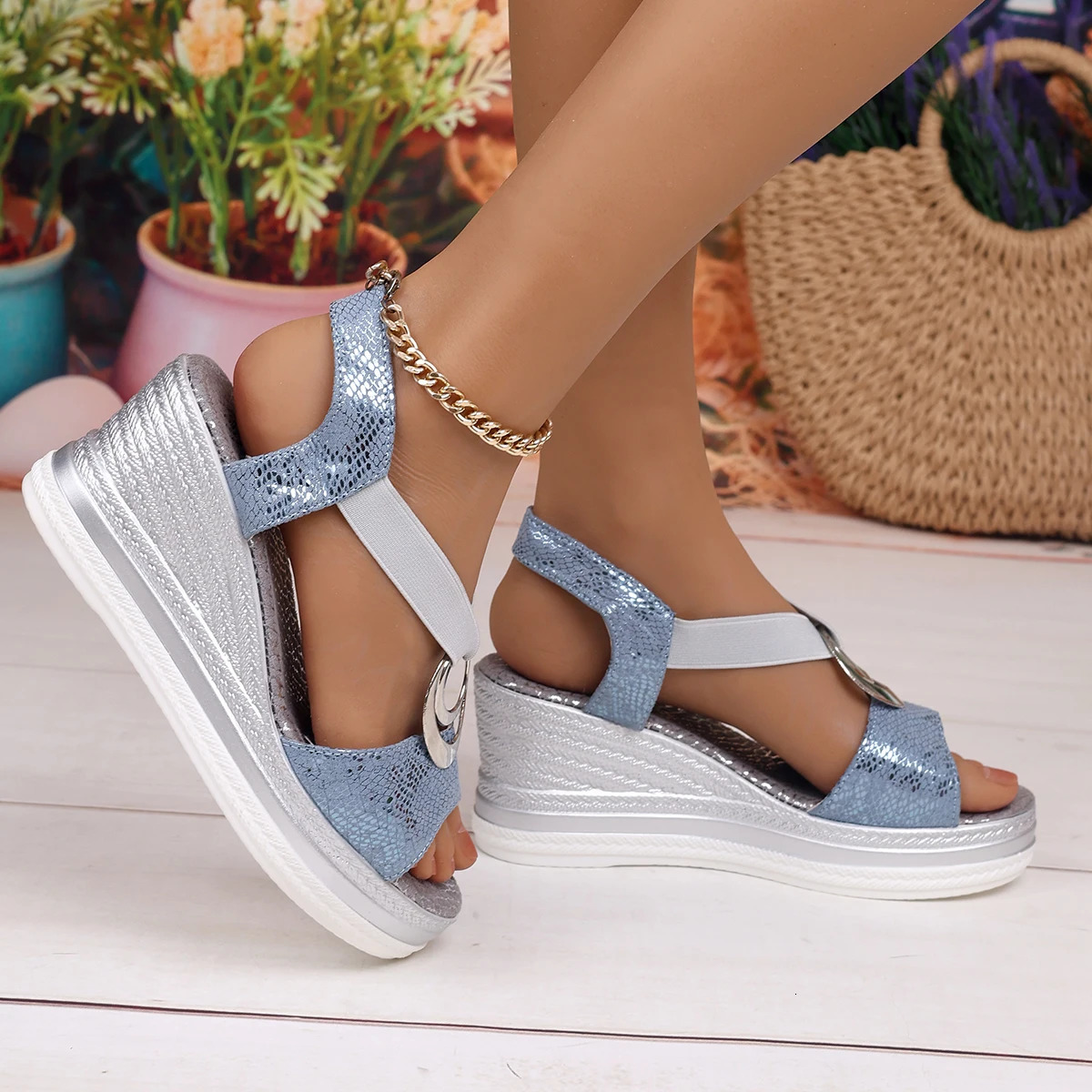 Womens Wedges Sandals Summer Snake Print Platform Gladiator Shoes Woman Comfort Casual Med High Heels Sandals 250526