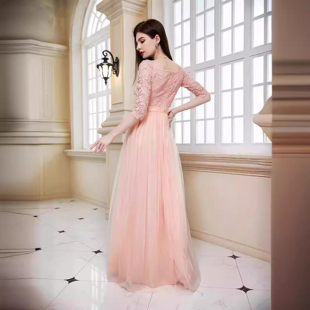 New Wedding Dress Sexy Lace Mesh Mid Sleeve Dress