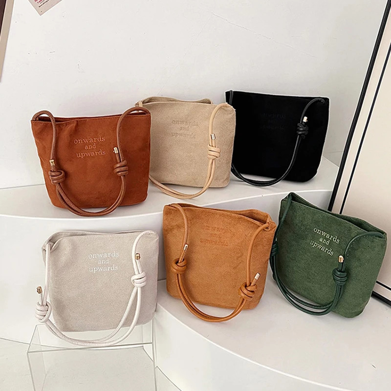 Large Capacity Womens Suede Handbag with Letter Pattern Magnetic Buckle Velvet PU Underarm Bag Retro Korean Style 250526