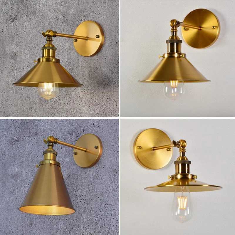 Retro Wall Lamp Bronze American Lampshade Nordic Minimalist Study Bedroom Staircases Bedside Iron Rocker Vintage Bracket LightXJ250526