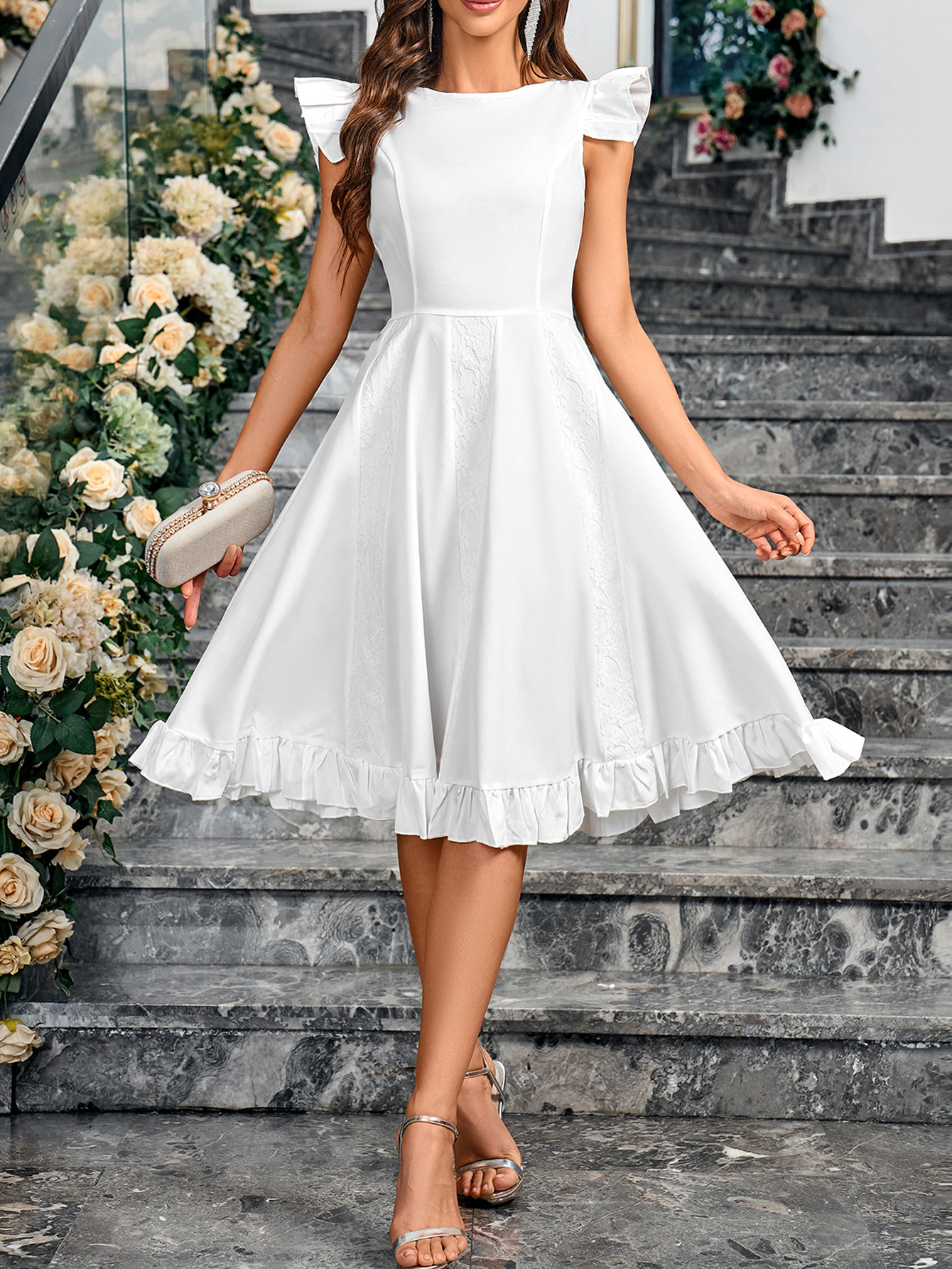 Summer New Womens Wear New Short sleeved Waist Pulling Dress Fluffy Skirt
