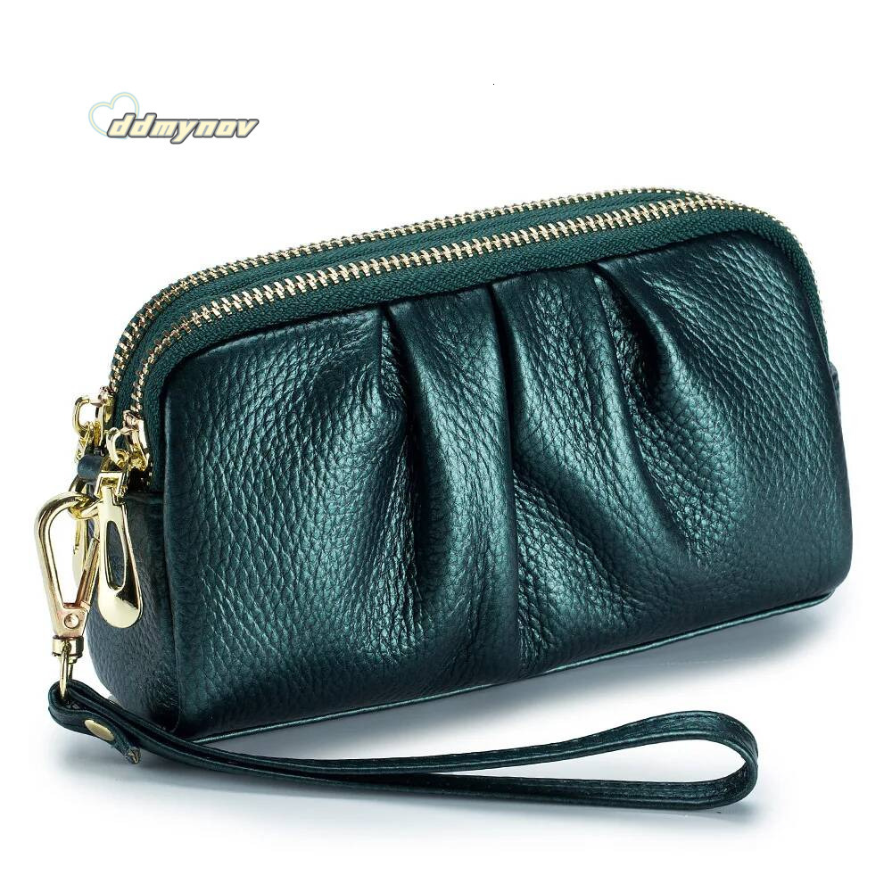 New 2021 Versatile Lady Wallet Contrast Color Key Ring Chain Style Real Top Layer Cow Leather Zipper Coins Pocket Purse ddmynov