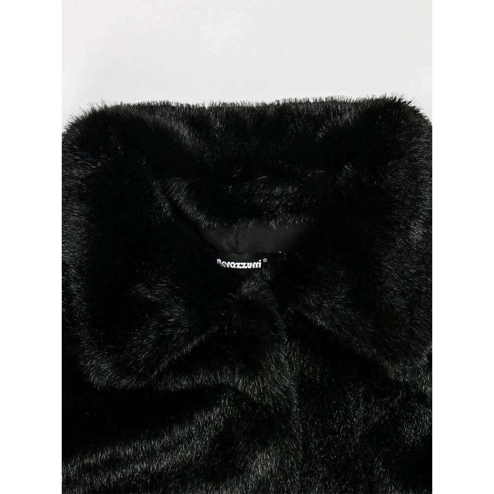 Nerazzurri Winter Long Elegant Black Fitted Thick Warm Soft Fluffy Faux Mink Fur Coat Women Sashes Turn-down Collar 2022