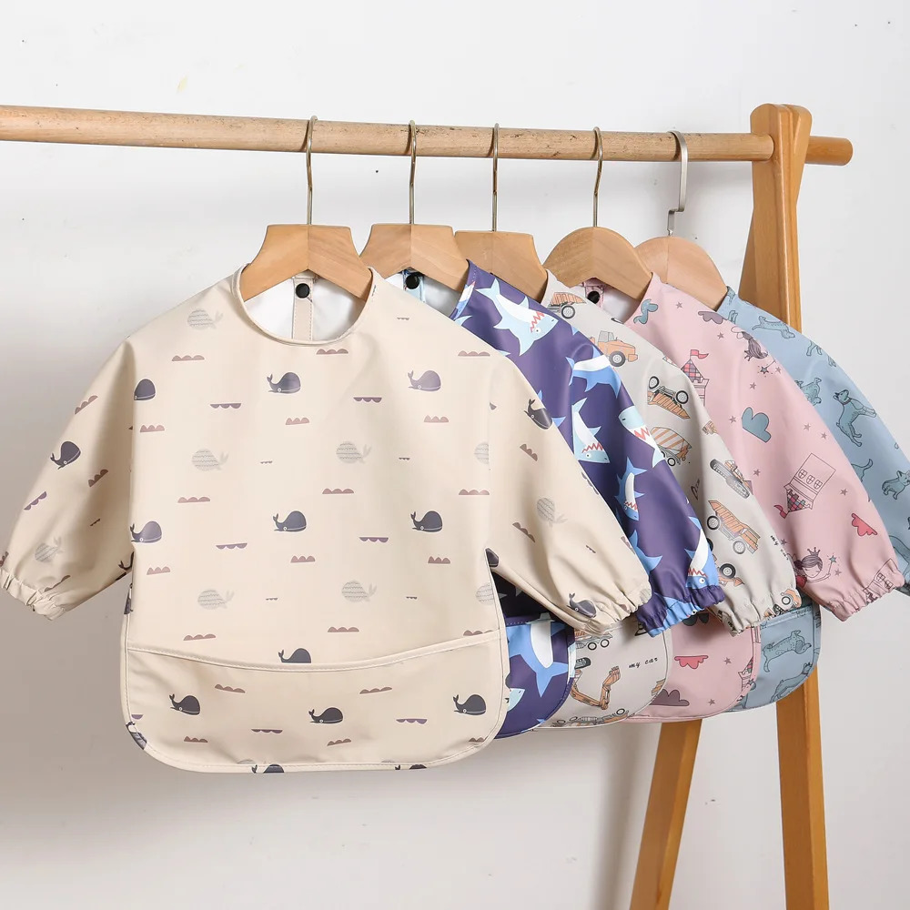 Cute Baby Bibs Toddler Waterproof Long Sleeve Apron Cartoon Animals Children Feeding Smock Bib Baby Stuff born Accessories 250522