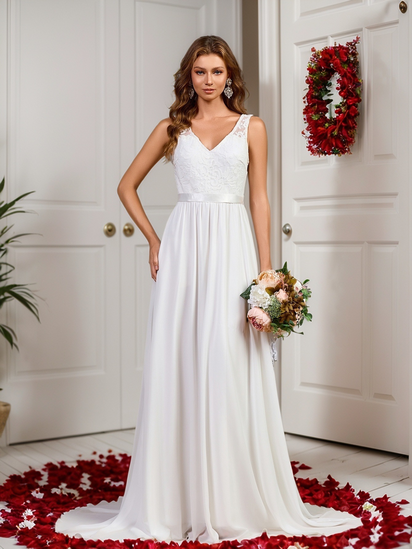 New Evening Dress Simple Sleeveless Wedding Dress Tail Grand Display Banquet Ball Dress