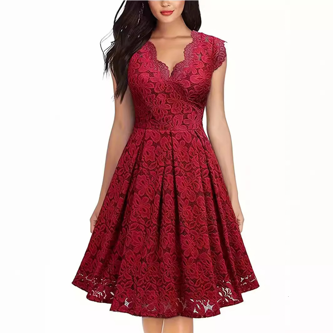 Hepburn style spring and summer new style V-neck elegant dress for women