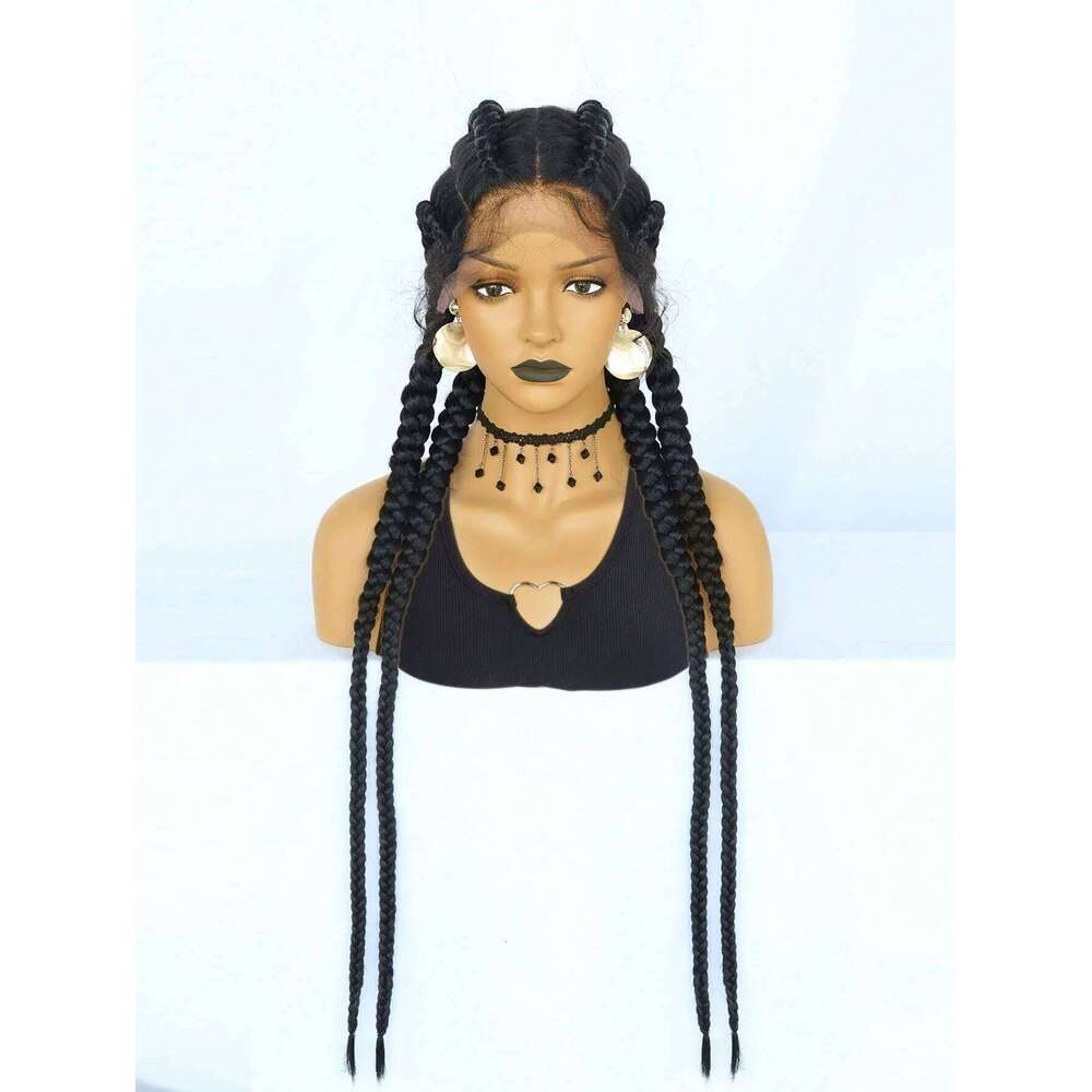 Multi Synthetic Wig, Black Front for Women's Daily Use 4 Strand Braided Lace Wig