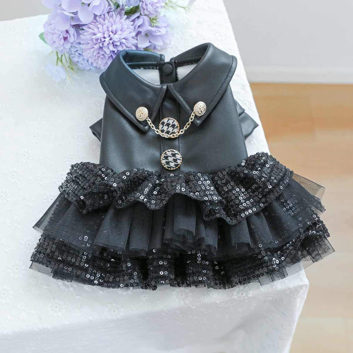 Dog Dress for Small Dog Girl Princess Sequin Dog Tutu Skirt Pet Wedding Outfit Dog Leather Jacket, Warm Puppy Dresses Dog Apparel for Chihuahua Yorkie