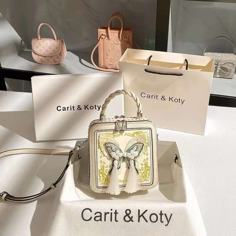 Fashion Pearl Beaded Tassel Women Handbag High Quality Textured Leather Embroidery Square Lady Purse Shoulder Messenger Bag