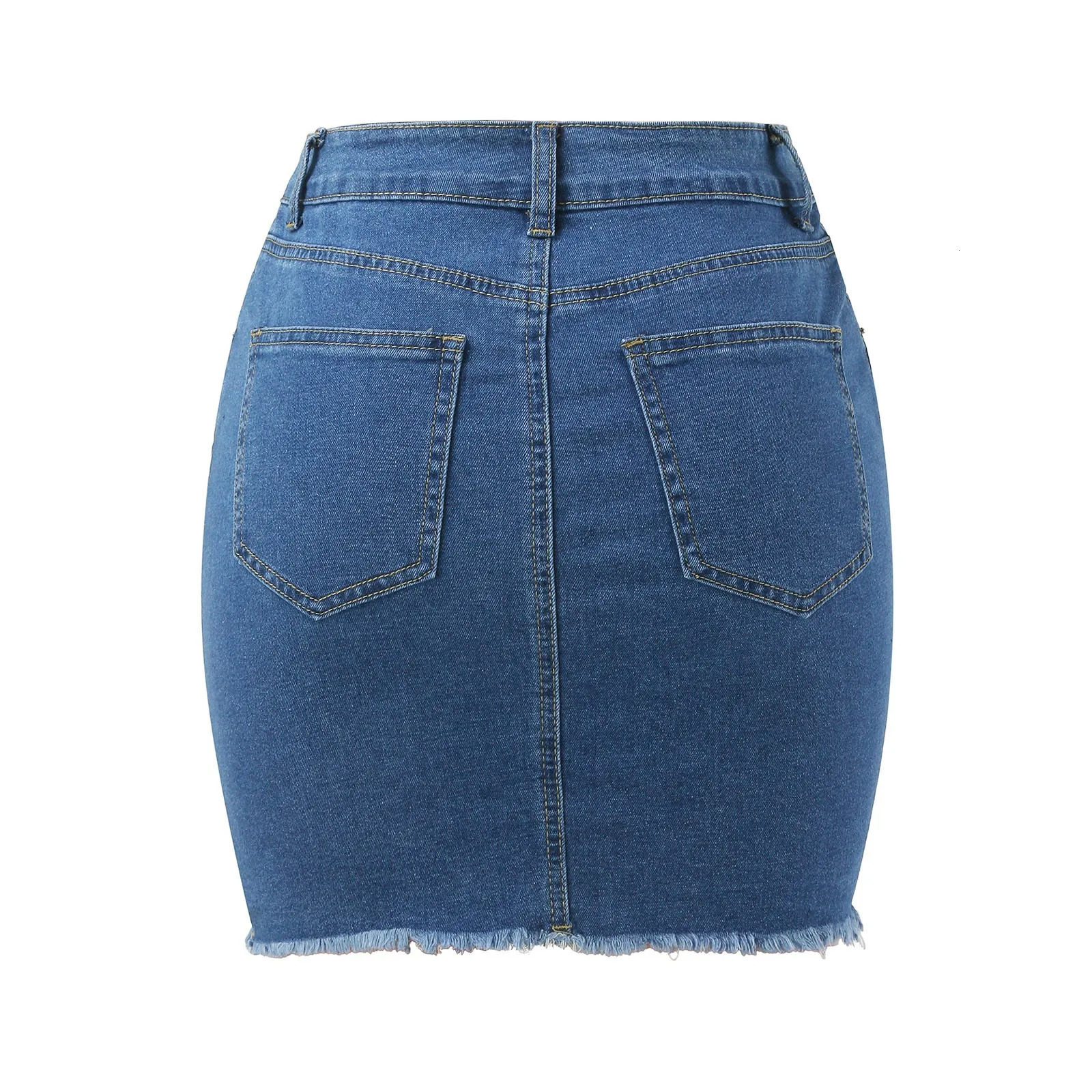 Skirt with Suspenders Daily Casual Classic Blue Buttons Pockets Ripped Zipper Denim Women Skirts Short 250516Z