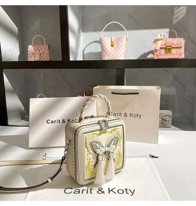 Fashion Pearl Beaded Tassel Women Handbag High Quality Textured Leather Embroidery Square Lady Purse Shoulder Messenger Bag