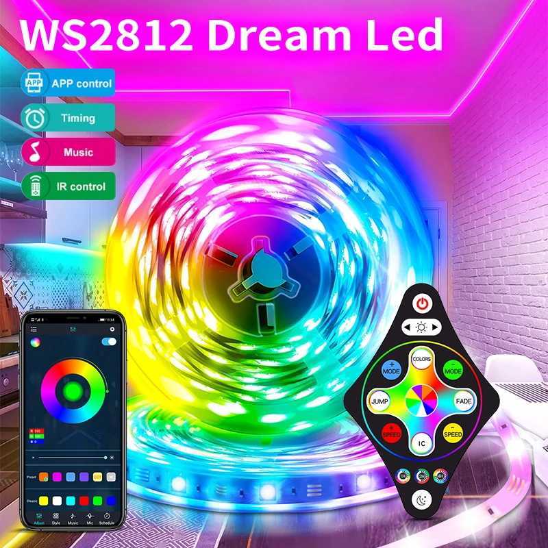 WS2812 Dream LED Strip Lights APP Control Tape Full Set With Power Supply+remote RGB Smart LED Light Bedroom Decoration W250526