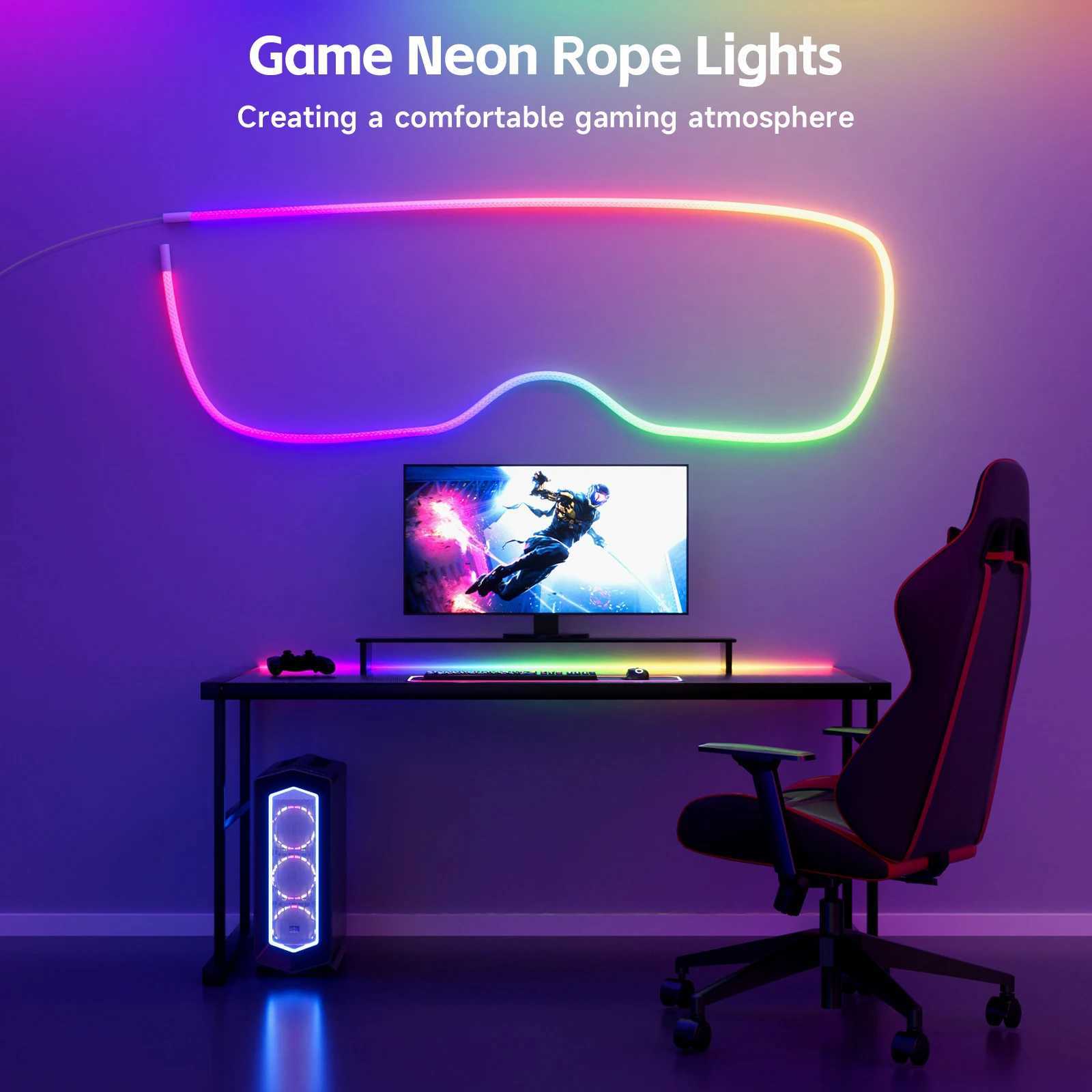 RGBIC Flexible Silicone LED Light Strip 5V Waterproof IP67 Round Reticulate Pattern 360 Degree Neon Glow Smart Rope Light W250526