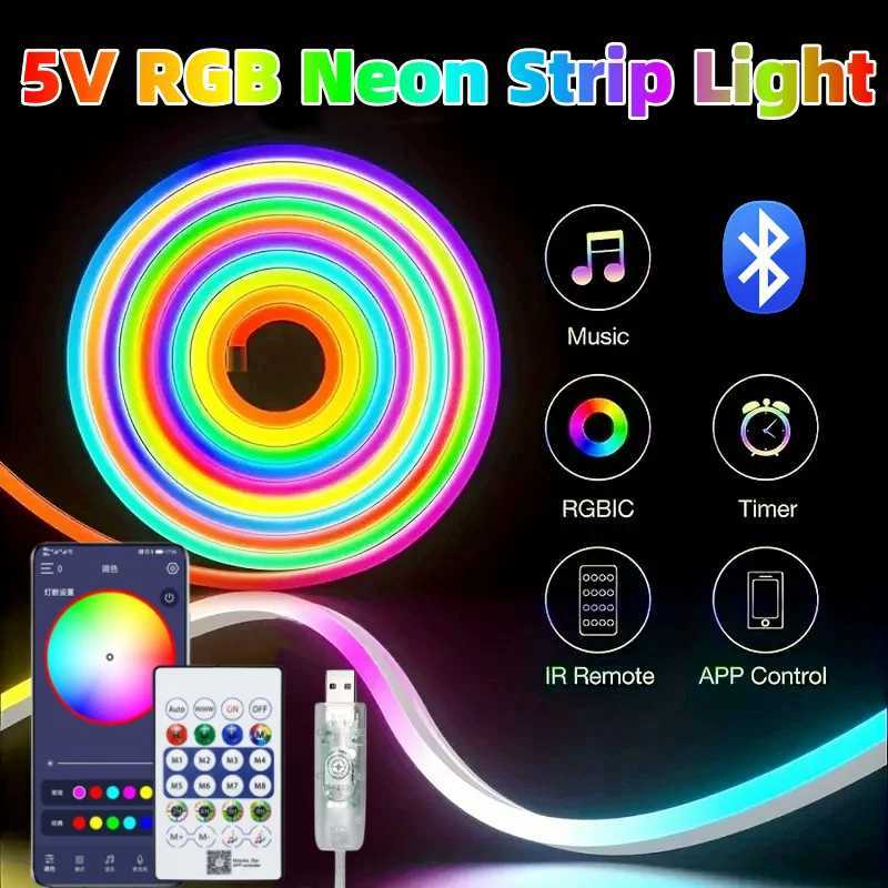 5V USB Neon LED Strip Lights RGBIC Gaming Ambient Lighting IP67 Waterproof Neon Lamp Tape With Bluetooth For Home Party Decor W250526