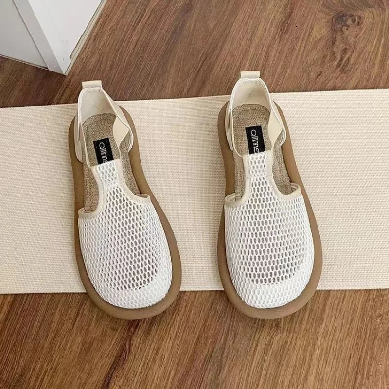 Rubber Round Toe Deep Mouth Mesh Single Shoes Low Top Flat Heel 250526