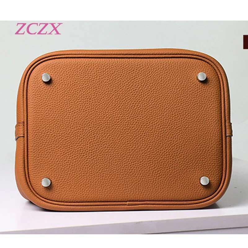 New cowhide women s basket bucket genuine leather handbag long strap single shoulder crossbody bag