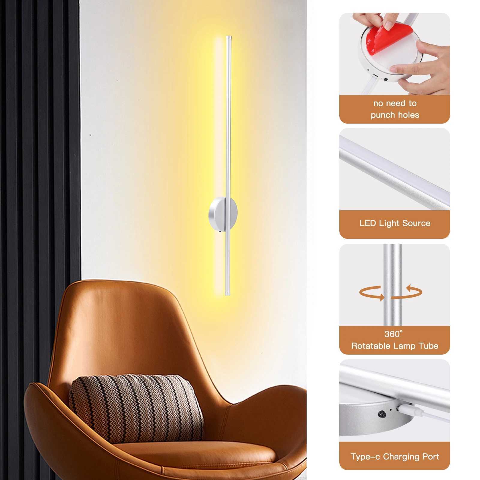 USB Rechargeable LED Wall Lamp Magnetic Attraction Remote Control Light Bedroom Bedside Mirror Hotel Lighting 1PCS 50/80cm StripXJ250526