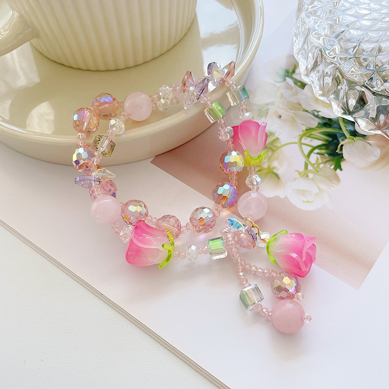 Plate Flower Crystal Bracelet Women's Copper Plated 14K Real Gold Handstring