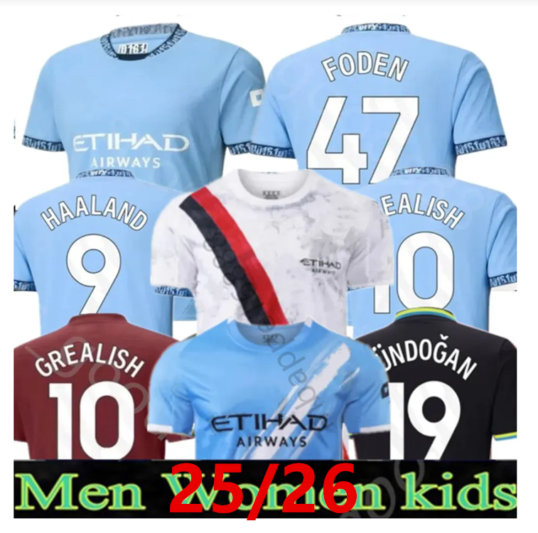 2025 26 HAALAND Man CityS Soccer Jerseys 25 Player Fans GREALISH FODEN STERLING Football Shirt DE BRUYNE GESUS BERNARDO MAHREZ Maillot Foot Men Kids Kits