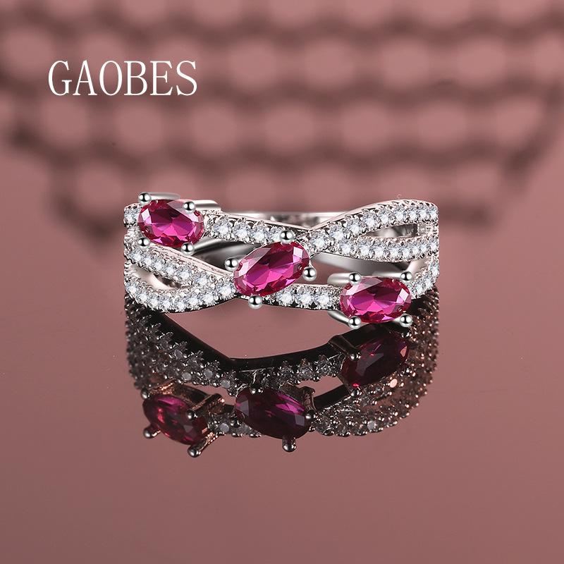 Luxurious 925 Sterling Silver Red Zirconia Ring for Women, Featuring 5A Zirconia and Cross Design, Perfect for Special Occasions and Daily Wear