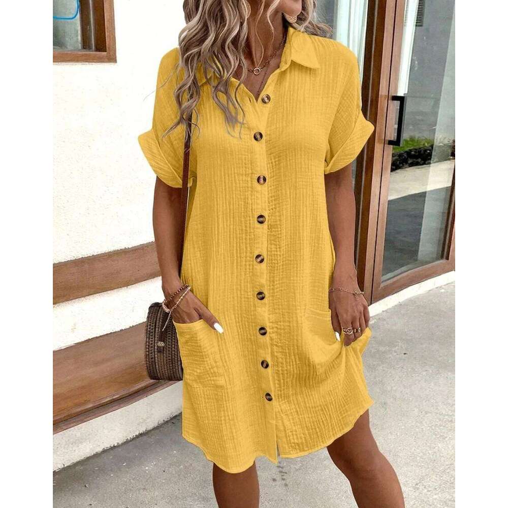 Hot Tight Dresses Vintage Women Solid Mini Summer Fashion V Neck Three Quater Sleeve Cotton Linen Dress Ladies Casual Holiday Vestidos Casual Knee Len